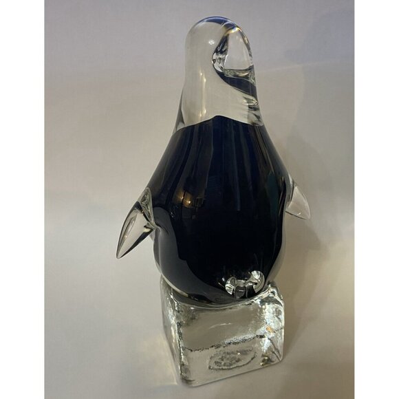 Vintage 2003 Joe Rice Penguin Glass Penguin Paperweight Figurine Black White - Picture 5 of 11